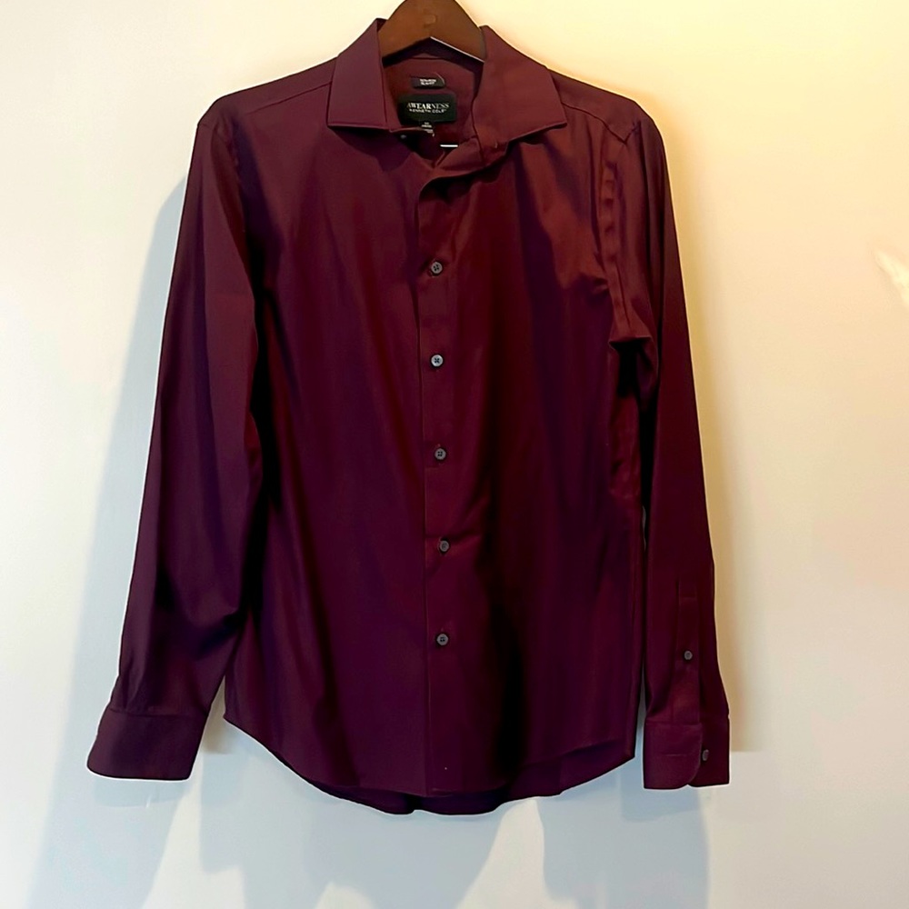 Awearness Kenneth Cole Slim Fit Performance Stretch Dress Shirt, Burgundy, L